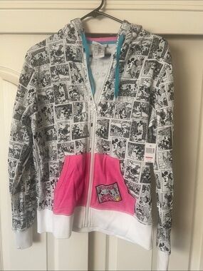Disney Gray Comic-Panel Zip Hoodie with Pink Pocket